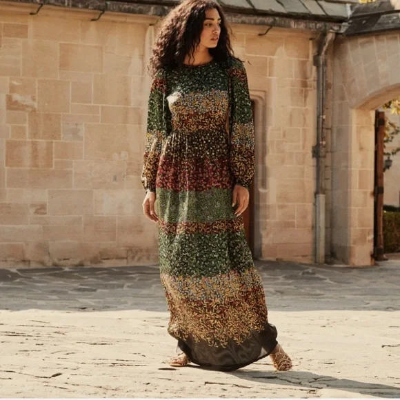 green emerald velvet dress Doen Maxi Dress Begonia Burgundy Floral Print Cotton Size Medium Long   Celebrity Owned